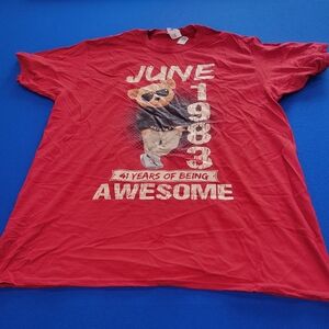 NWOT June 1983 Red Short Sleeve Tee with Teddy Bear / Birthday / Age / Size XL
